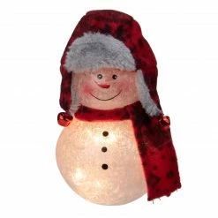 Stony Creek 5.5" Red And Grey Lighted Snowman Christmas Tabletop Decoration