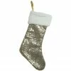 Northlight 18" Gold Paillette Sequins Christmas Stocking With Sherpa Cuff