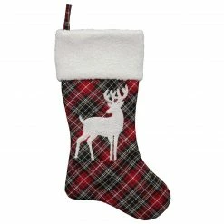 Northlight 20" Black And Red Tartan Reindeer Christmas Stocking With Cuff