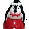 Melrose 10.5" Playful Glittered Black And White Penquin Laying On Large Red Jingle Bell Christmas Table Top Decoration