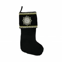 CC Christmas Decor 24" Black And Gold Trimmed Jewel Christmas Stocking