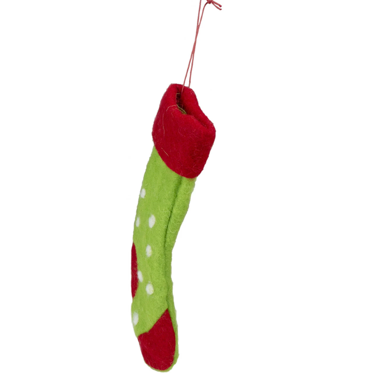 Tii Collections 9.5" Green And Red Polka Dotted Felt Christmas Stocking Ornament 2 Tii Collections 9.5" Green And Red Polka Dotted Felt Christmas Stocking Ornament - Image 2