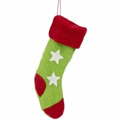 Tii Collections 9.5" Green And Red Stars Felt Christmas Stocking Ornament