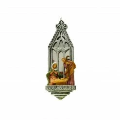 Roman 6.25" Silver And Brown Fontanini Holy Family Mirrored Arch Christmas Nativity Ornament