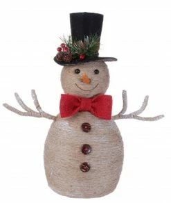 Raz 14.5" Country Cabin Burlap Snowman With Top Hat And Scarf Christmas Decoration