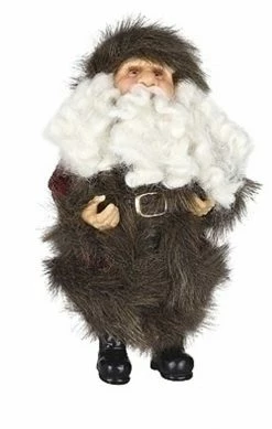 Roman 10" Brown And White Christmas Santa Claus In Burgundy Faux Fur Suit Figure