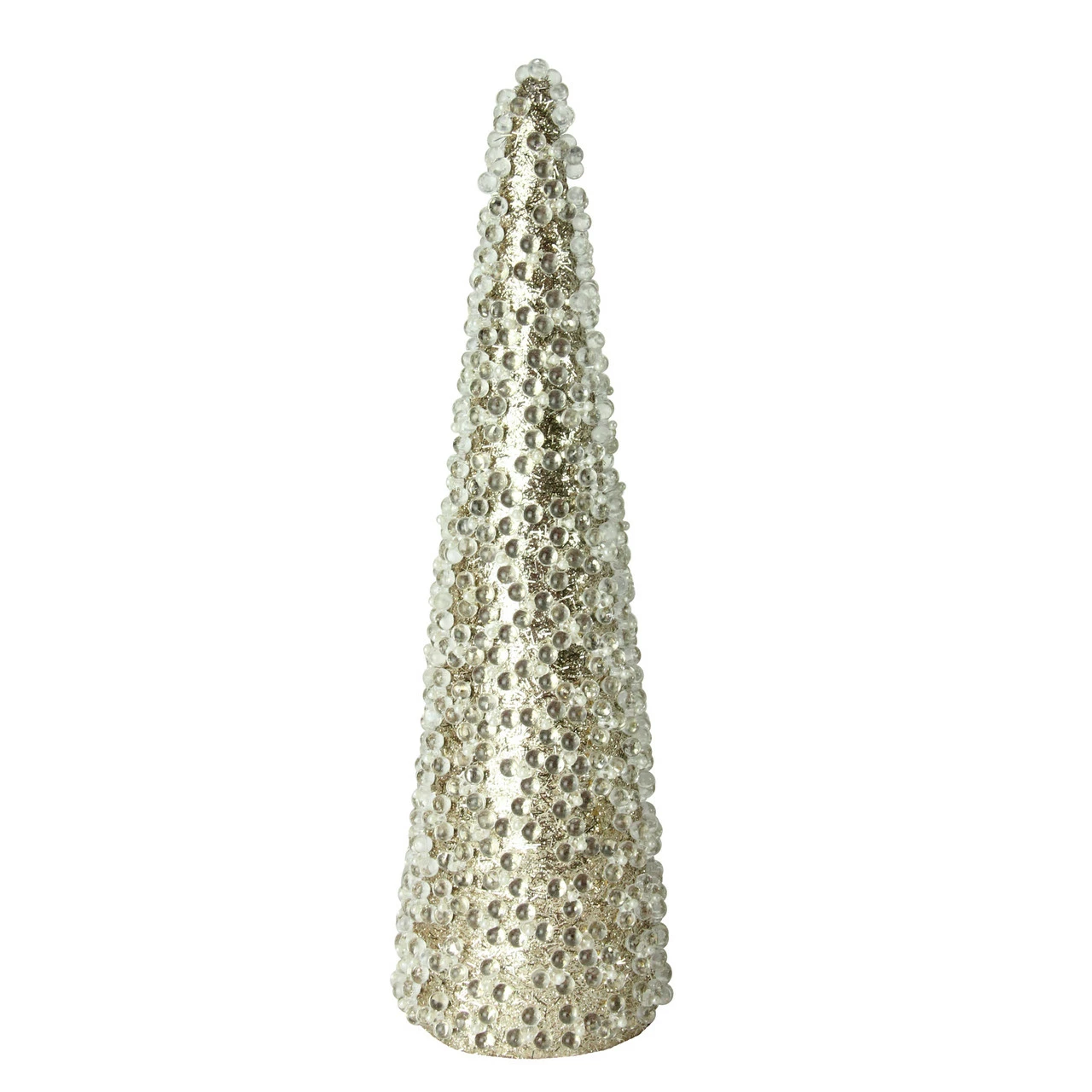 Northlight 18" Clear Beads And Gold Glitter Christmas Cone Tree 1 Northlight 18" Clear Beads And Gold Glitter Christmas Cone Tree