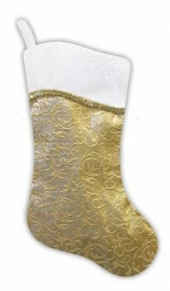 Northlight 20" Two-Toned Metallic Gold Flourish Christmas Stocking With Wavy White Cuff