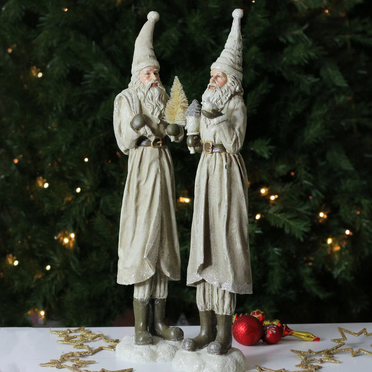 Melrose Set Of 2 Beige Old World Santa Claus Christmas Tabletop Figures 25" 3 Melrose Set Of 2 Beige Old World Santa Claus Christmas Tabletop Figures 25" - Image 3