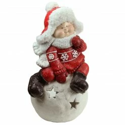 Northlight 19.25" Red And White Boy On A Snowball Christmas Tealight Candle Holder