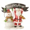Raz 10.5" Red And White Snowman With Santa Claus Tabletop Decor