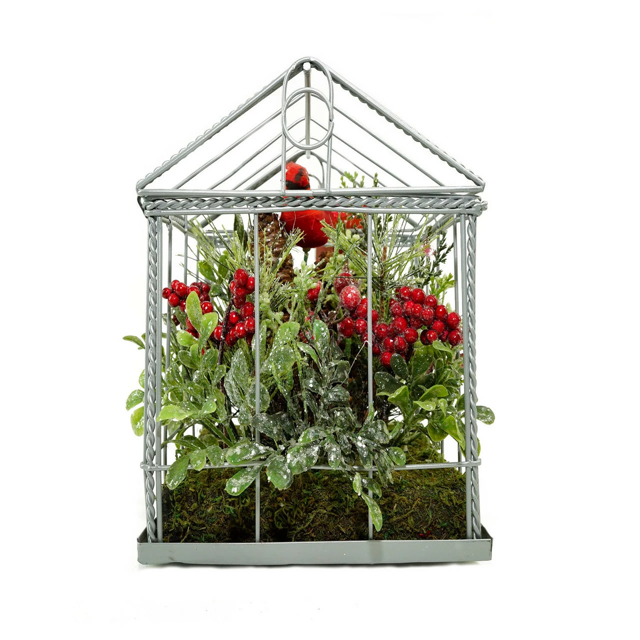 Northlight 9" Red And Green Cardinal Boxwood Artificial Christmas Greenhouse Arrangement 2 Northlight 9" Red And Green Cardinal Boxwood Artificial Christmas Greenhouse Arrangement - Image 2
