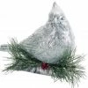 Diva At Home 8.75" Gray And Green Cardinal Perched On Log With Pine Cones/Berries Christmas Decoration