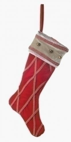 Roman 26" Red And Beige Embroidered Jingle Bell Christmas Stocking