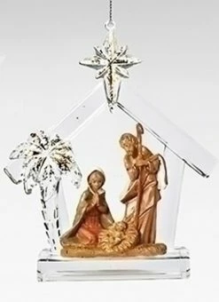 Roman 4.75" Brown And Clear Kneeling Angel In Stable Christmas Ornament
