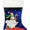 Northlight 24" Large Penguin And Bear Blue Velveteen Christmas Stocking With White Cuff