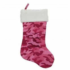 Northlight 18.5" Pink Camouflage Christmas Stocking With Pocket And White Faux Fur Cuff