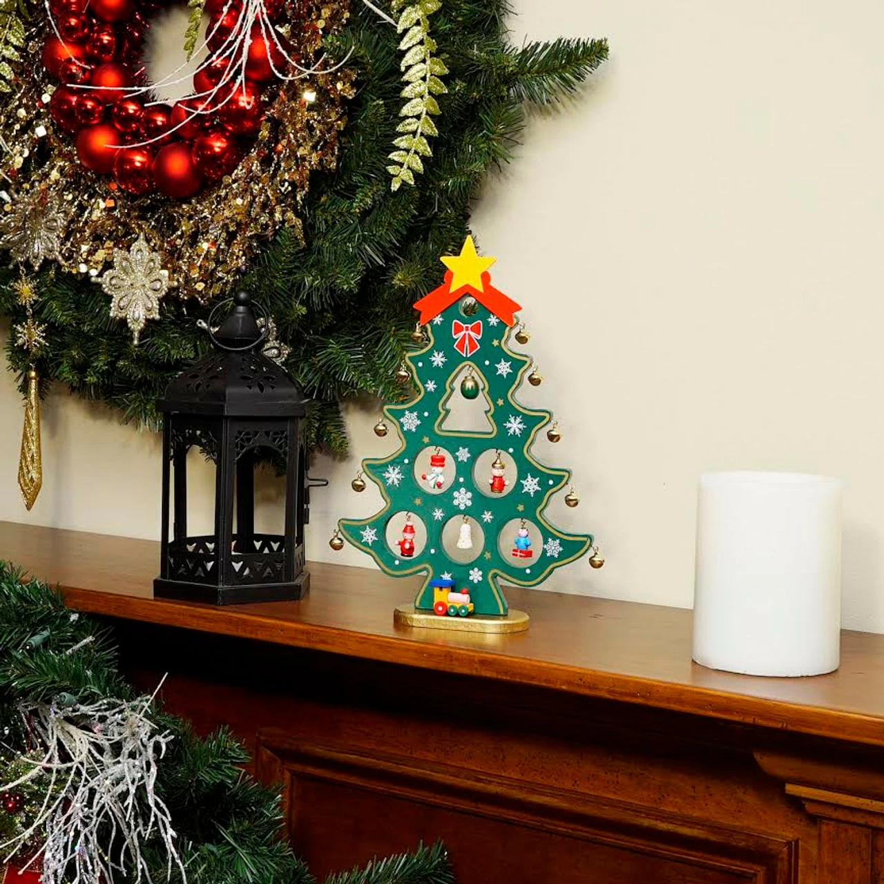 Northlight 11.25" Red And Green Christmas Tree Cut-Out With Miniature Ornaments Tabletop Decoration 3 Northlight 11.25" Red And Green Christmas Tree Cut-Out With Miniature Ornaments Tabletop Decoration - Image 3