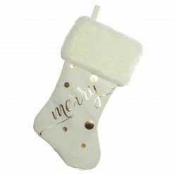 Northlight 19" Ivory White Gold Foil "Merry" Christmas Stocking With White Faux Fur Cuff