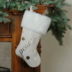 Northlight 19" Ivory White Gold Foil "Peace" Christmas Stocking With White Faux Fur Cuff 3 Northlight 19" Ivory White Gold Foil "Peace" Christmas Stocking With White Faux Fur Cuff -Northlight Shop yilthvrn1aexwa9kdfl3vvqxnphxwvag 67544.1588362569