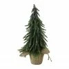 Northlight 14" Green Glitter Weeping Mini Pine Christmas Tree In Burlap Covered Vase - Unlit