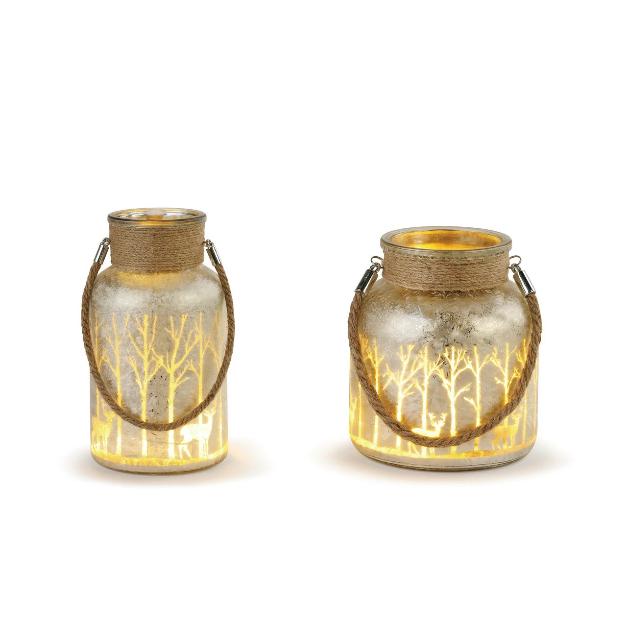 DEMDACO Lit Woodland Scene Glass Jars, Large - Set Of 2 Gray 1 DEMDACO Lit Woodland Scene Glass Jars, Large - Set Of 2 Gray