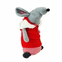 Northlight 12" Red And Gray Standing Mouse With Hooded Coat Christmas Tabletop Decor