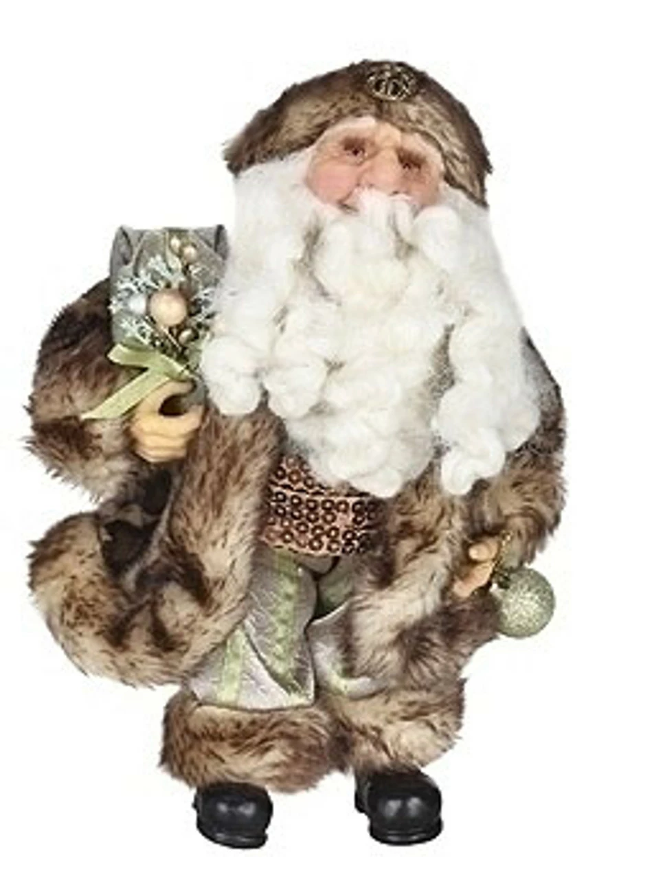 Roman 10" Brown And Gray Christmas Santa Claus In Cheetah Faux Fur Suit Figure 1 Roman 10" Brown And Gray Christmas Santa Claus In Cheetah Faux Fur Suit Figure