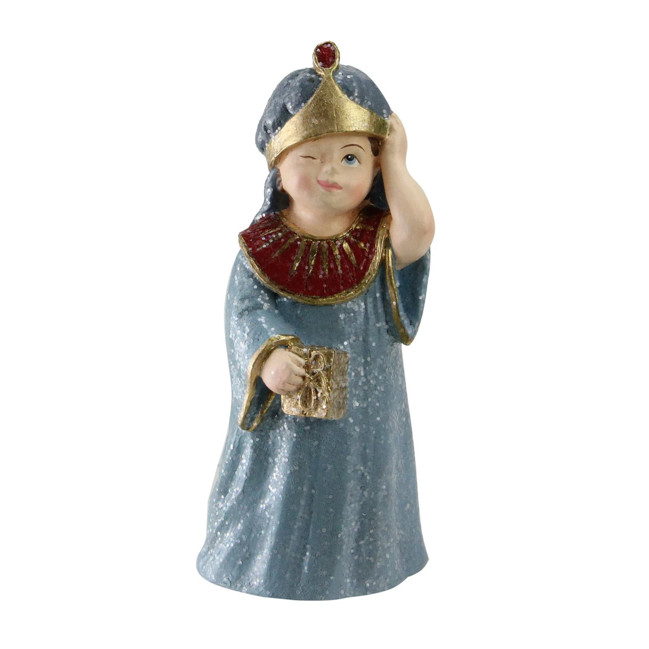 CC Home Furnishings 5.5" Gray And Gold Glittered Wise-Man Child With Present Christmas Nativity Figurine 1 CC Home Furnishings 5.5" Gray And Gold Glittered Wise-Man Child With Present Christmas Nativity Figurine