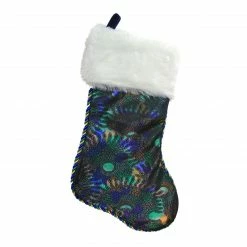 Northlight 19" Blue And Green Peacock Shimmer With Plush Cuff Christmas Stocking